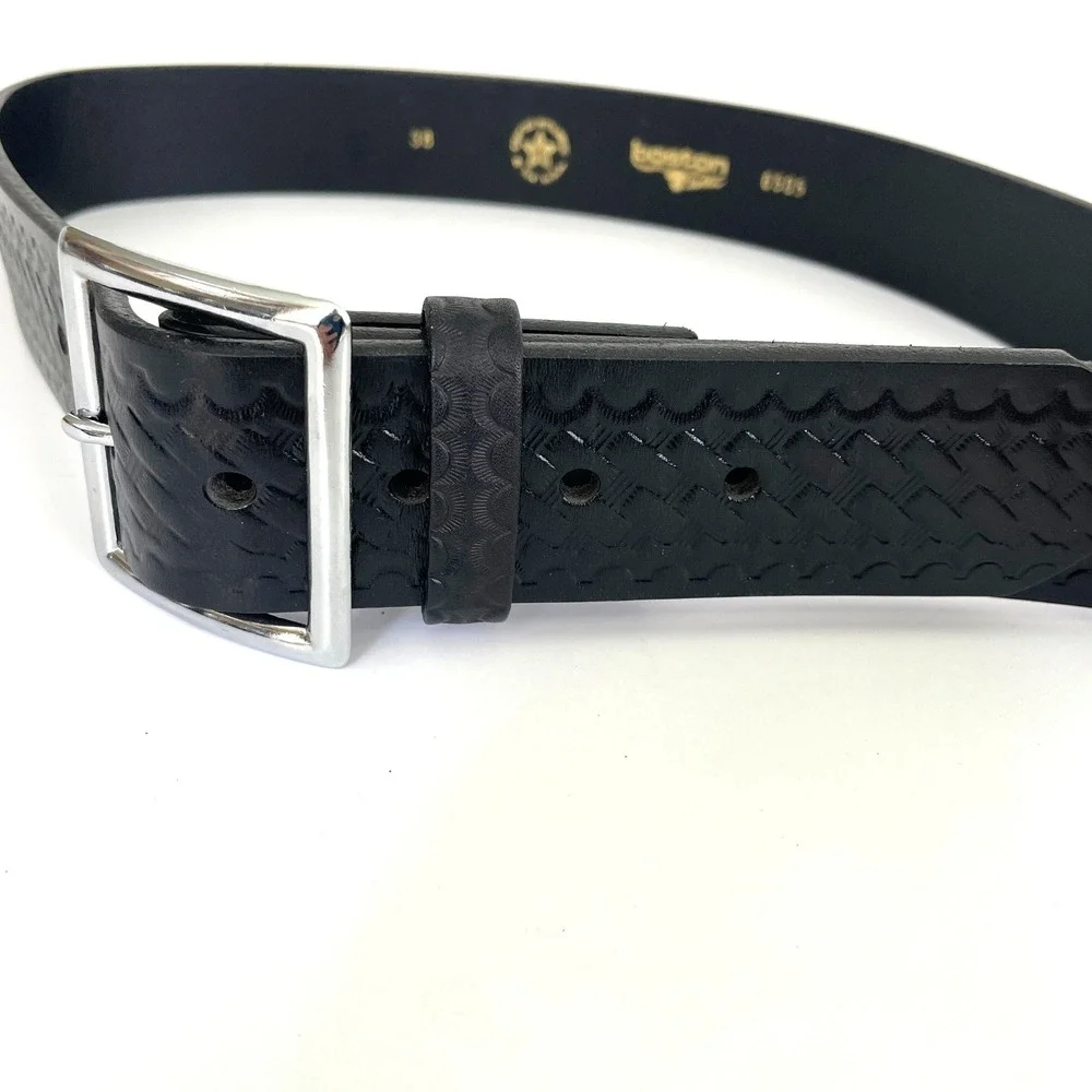 Boston Leather Garrison Belt Basketweave Full Grain Leather Black 6505 Size 38